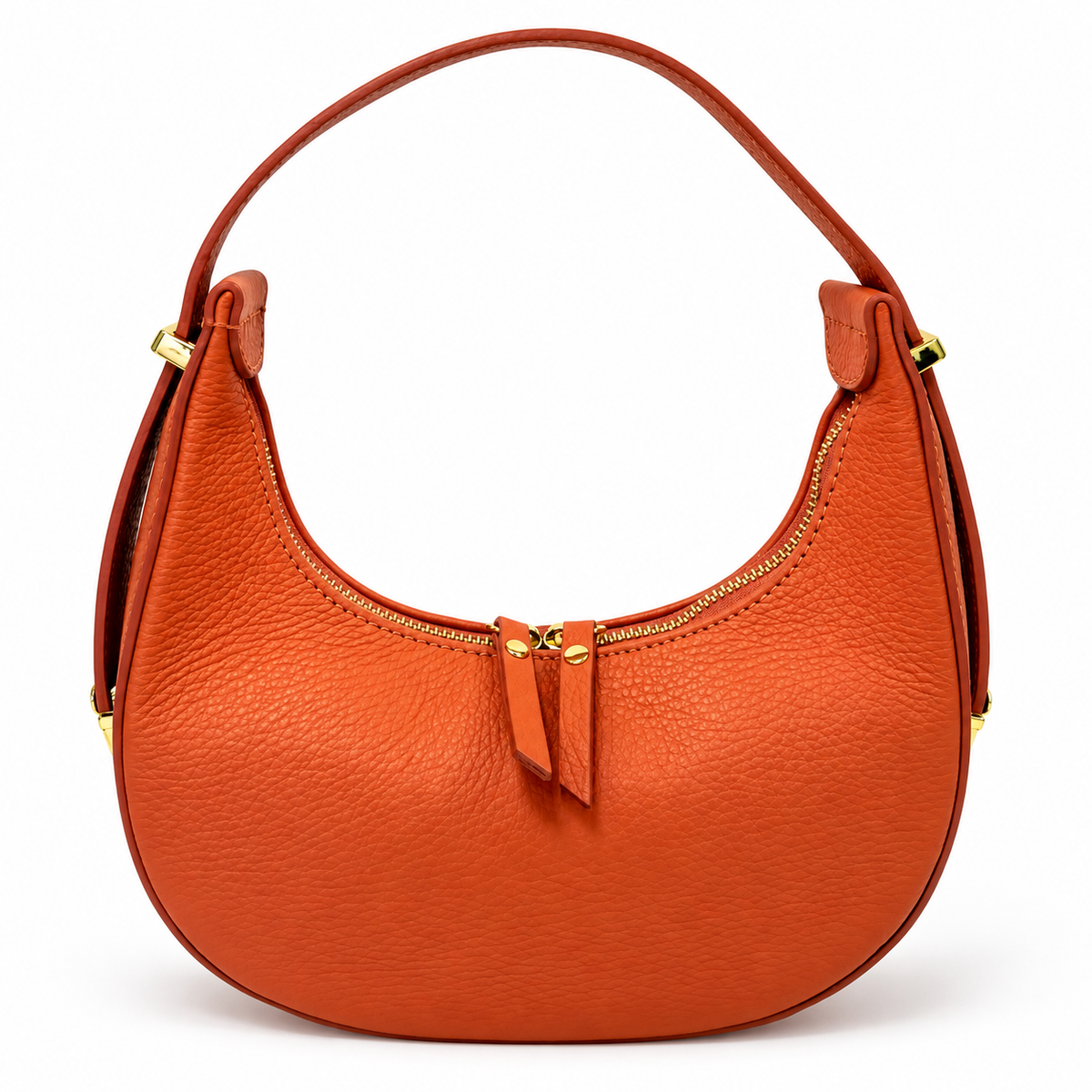 Mezza Luna Orange  Leather Handbag on a white background