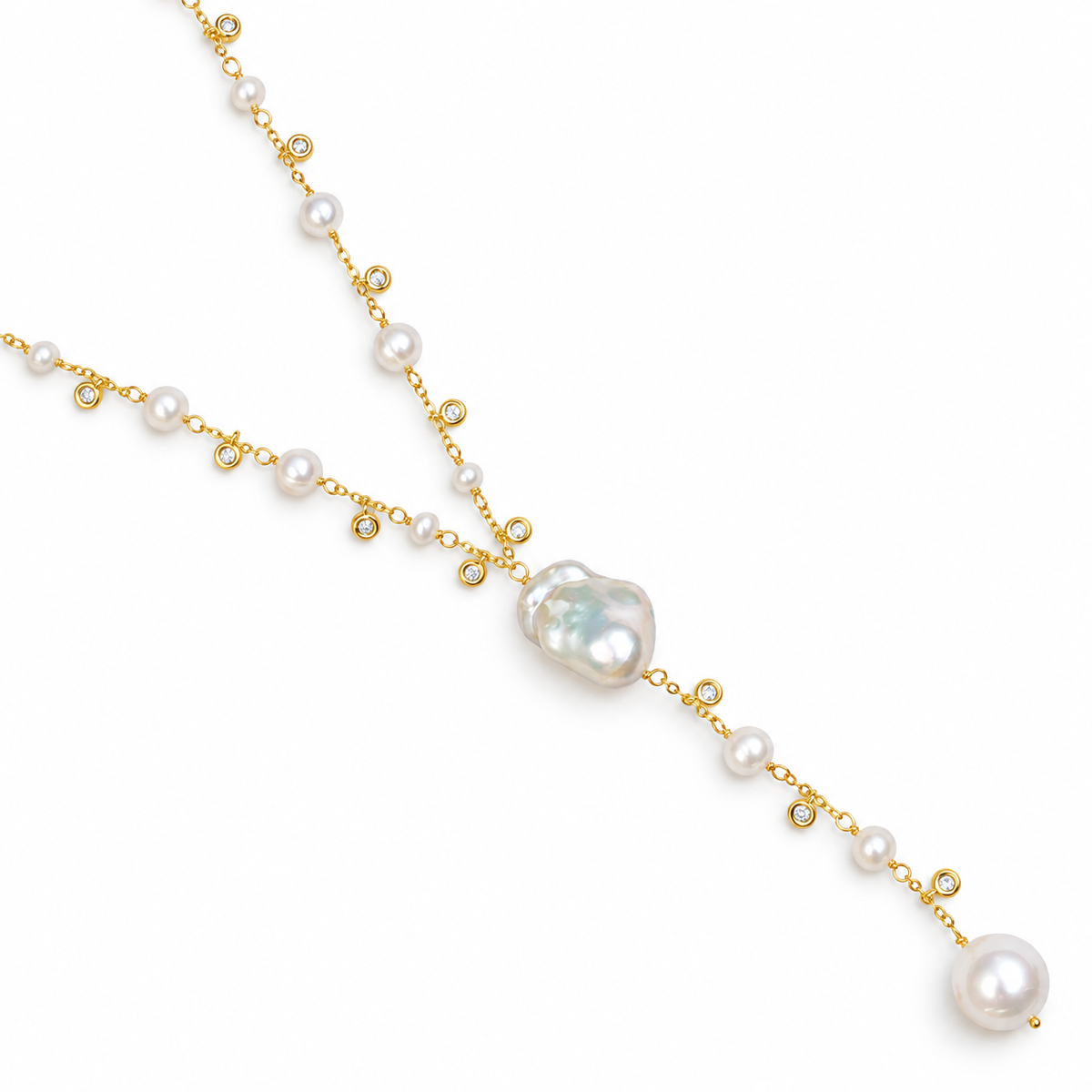 Freshwater Pearl Lariat on a white background