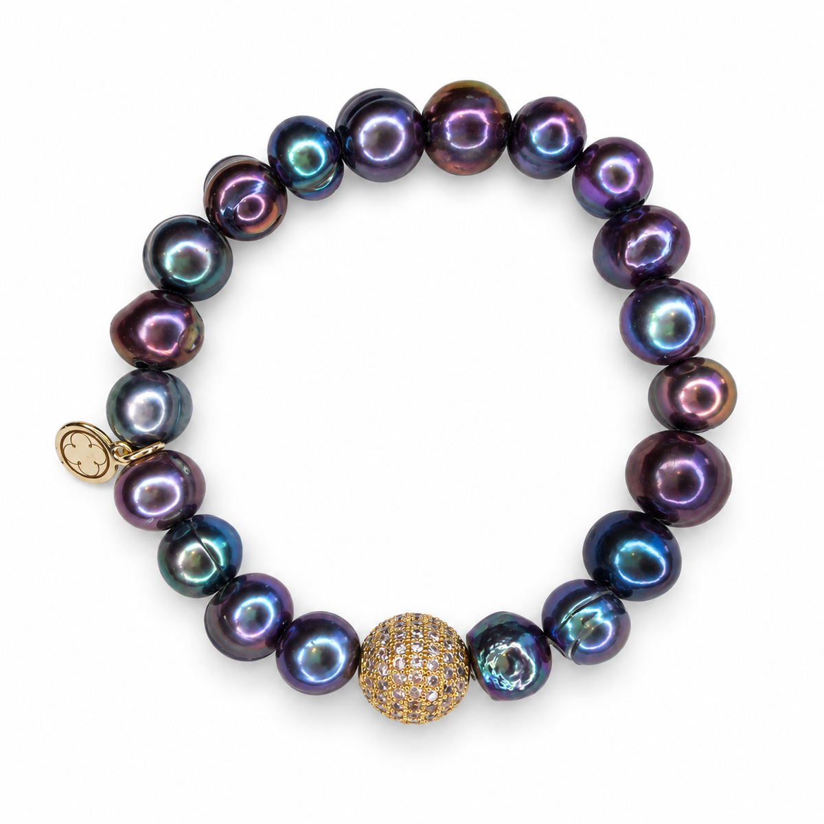 Peacock Pearls with Micro Pavé Gold Accent on white studio background