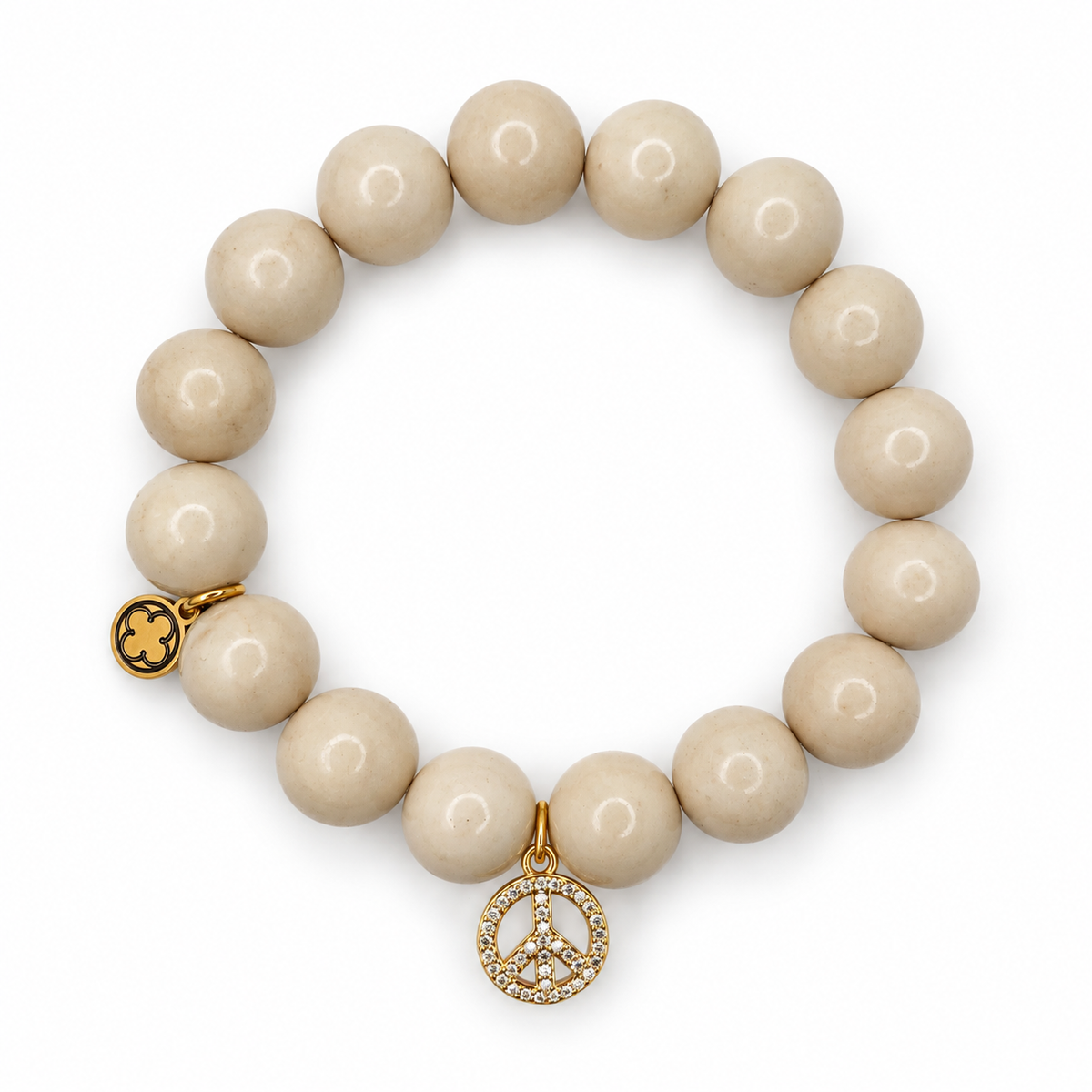 Beige Riverstone with Pavé Gold Peace Sign Pendant — Oriana LaMarca