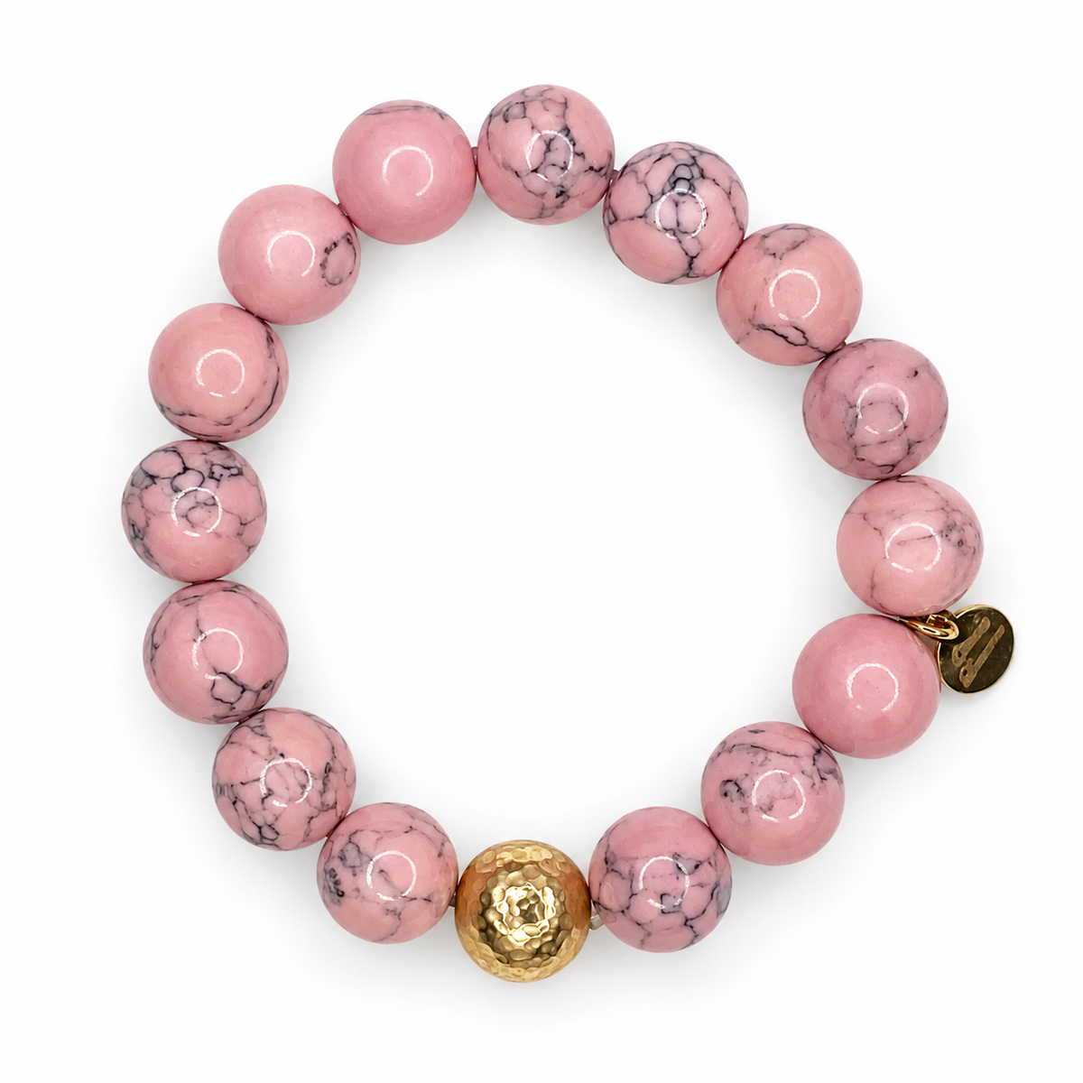 Light Pink Howlite with Hammered Gold Accent on white studio background