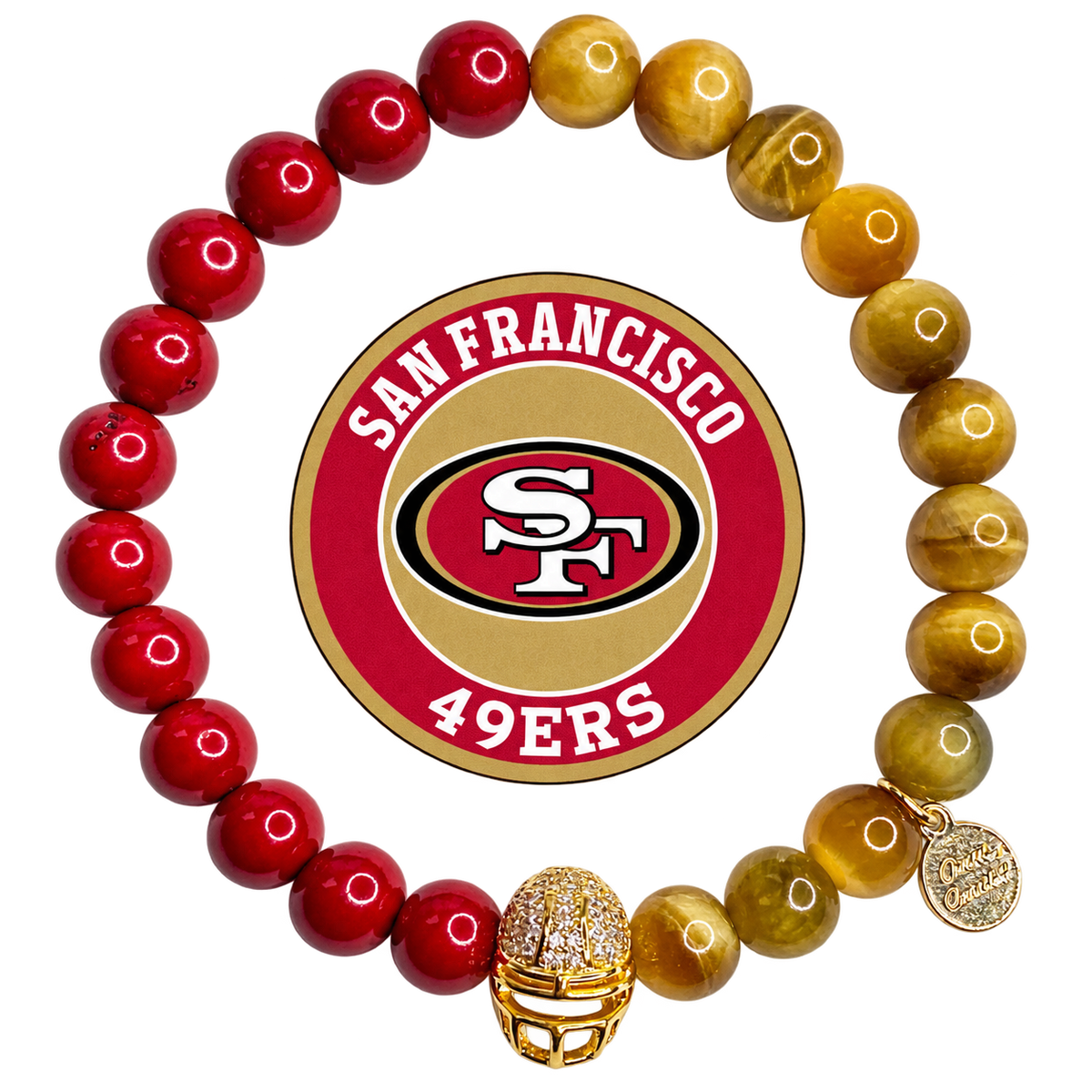Mens San Francisco 49ers with Gold Pavé Helmet with preserved team logo on transparent background