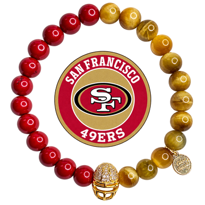 Mens San Francisco 49ers with Gold Pavé Helmet with preserved team logo on transparent background