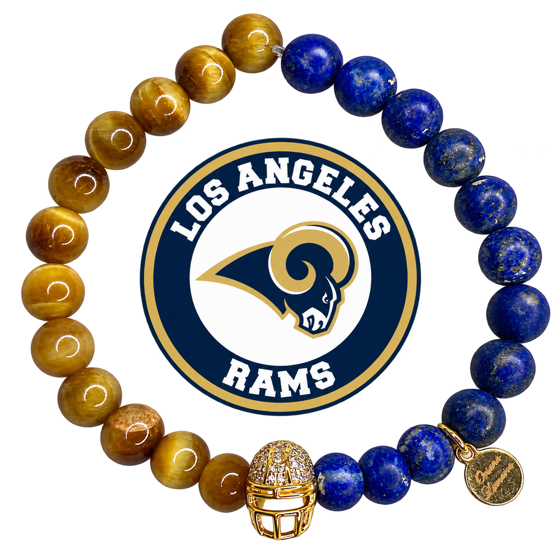 Mens Los Angeles Rams with Gold Pavé Helmet with preserved team logo on transparent background