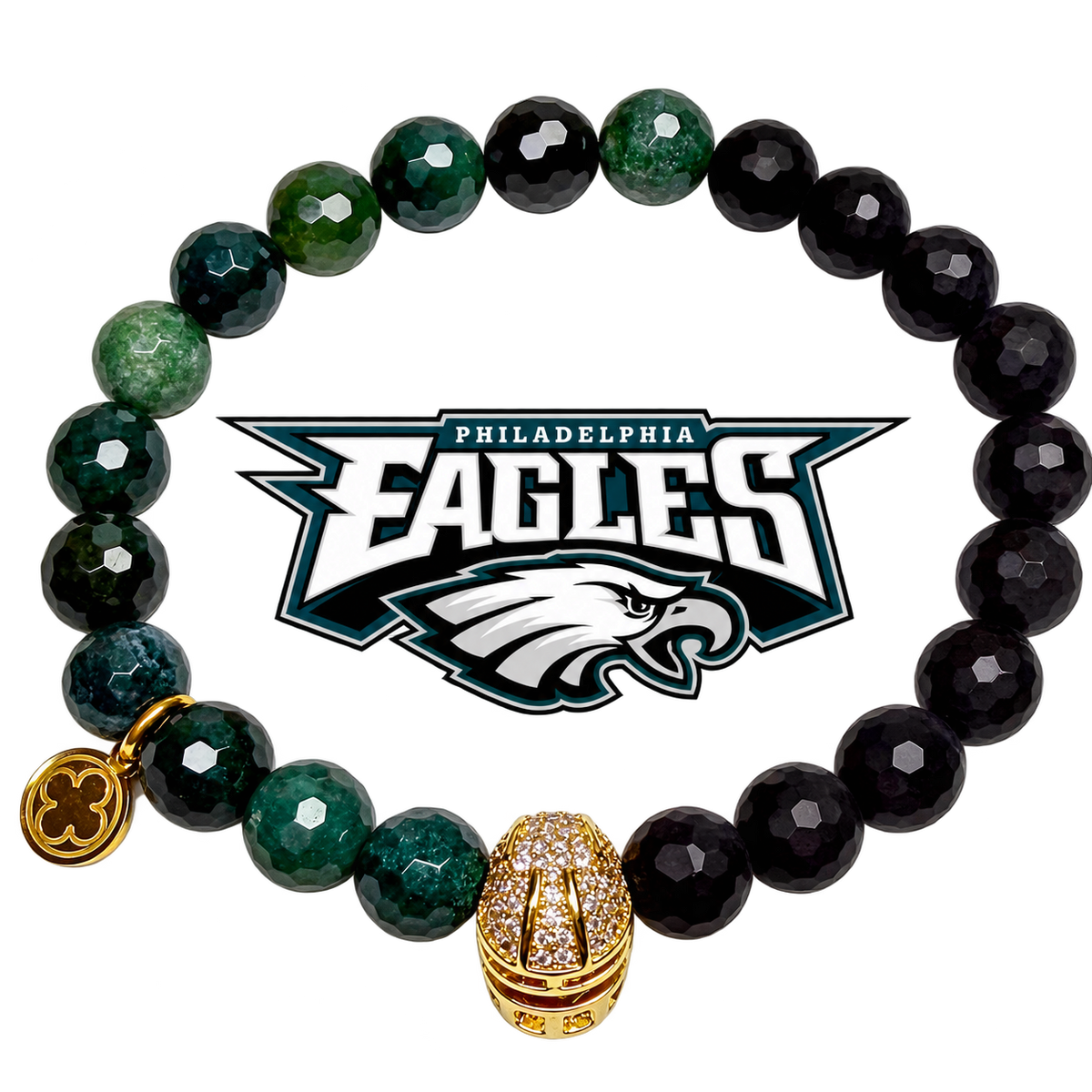 Mens Philadelphia Eagles with Gold Pavé Helmet with preserved team logo on transparent background