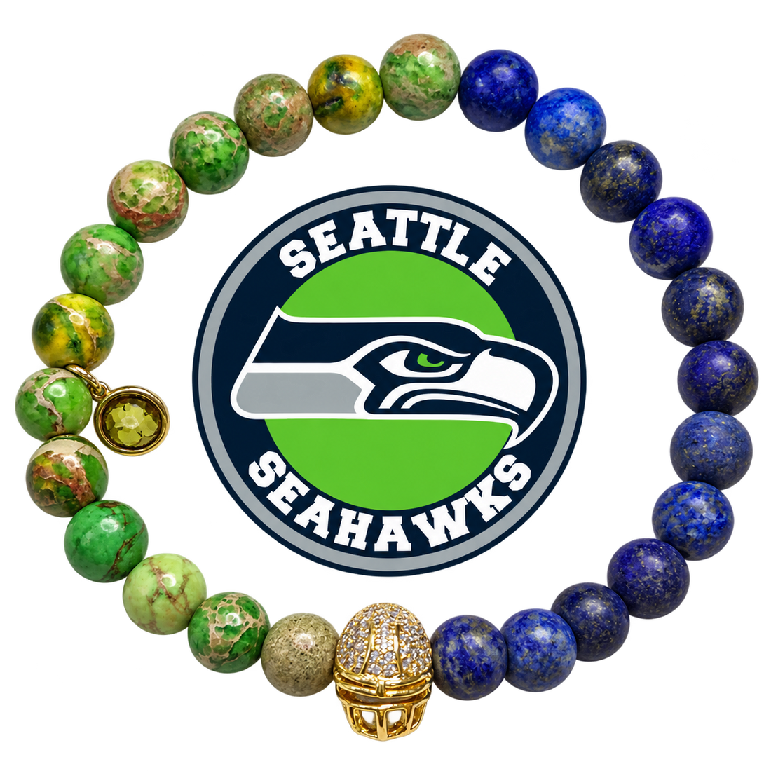 Mens Seattle Seahawks with Gold Pavé Helmet with preserved team logo on transparent background