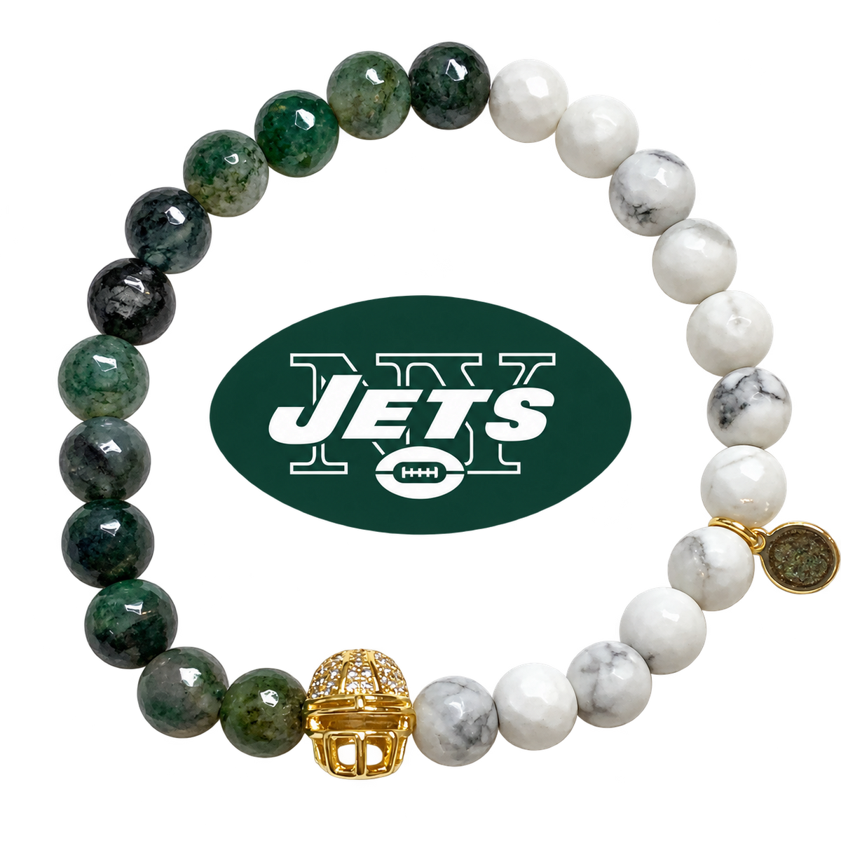 Mens New York Jets with Gold Pavé Helmet with preserved team logo on transparent background