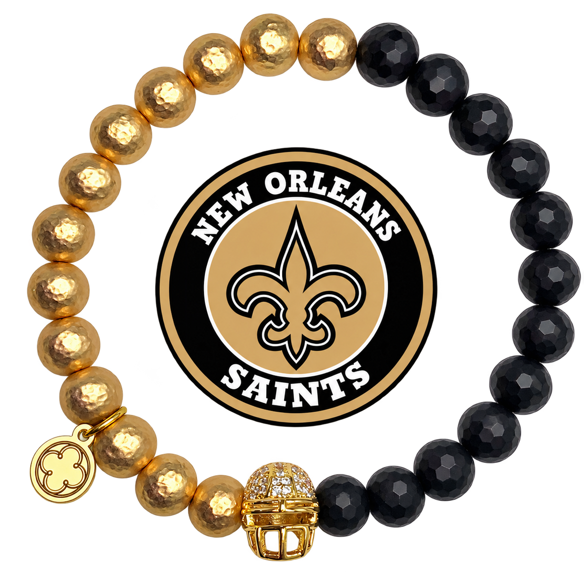Mens New Orleans Saints with Gold Pavé Helmet with preserved team logo on transparent background