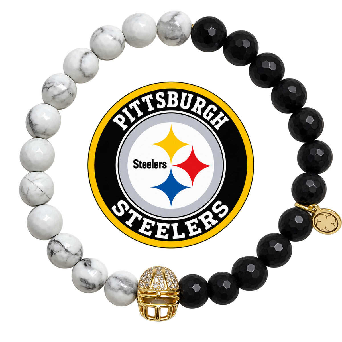 Mens Pittsburgh Steelers with Gold Pavé Helmet with preserved team logo on transparent background