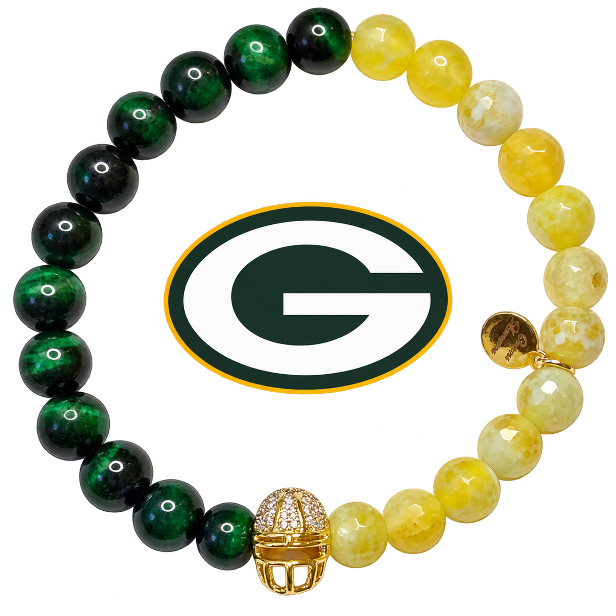 Mens Green Bay Packers with Gold Pavé Helmet with preserved team logo on transparent background
