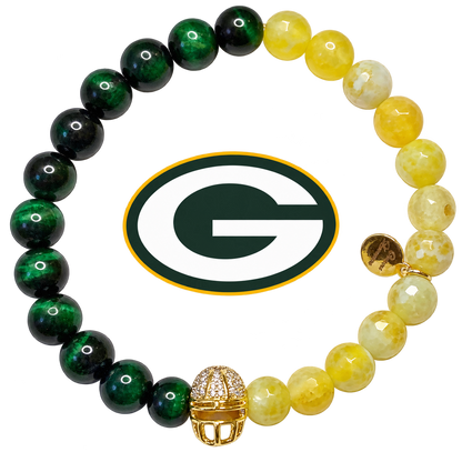 Mens Green Bay Packers with Gold Pavé Helmet with preserved team logo on transparent background