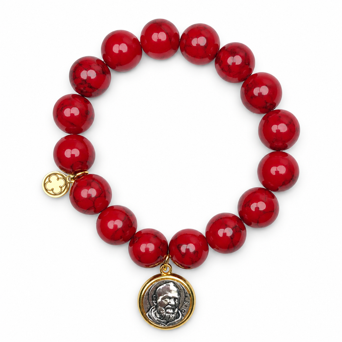 Red Howlite with Padre Pio Pendant on white studio background