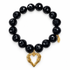Black Onyx with Gold Heart Angel Wings on white studio background