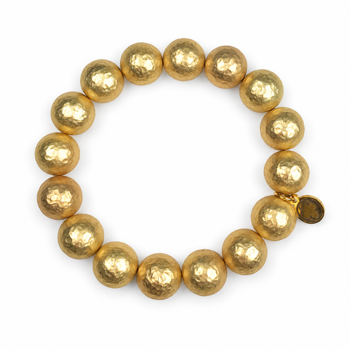 Solid Hammered 22k Gold Plated Brass Beaded Bracelet on a white background