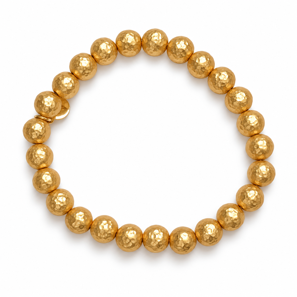Mens Hammered 22k Gold Plated Brass Bracelet on white studio background