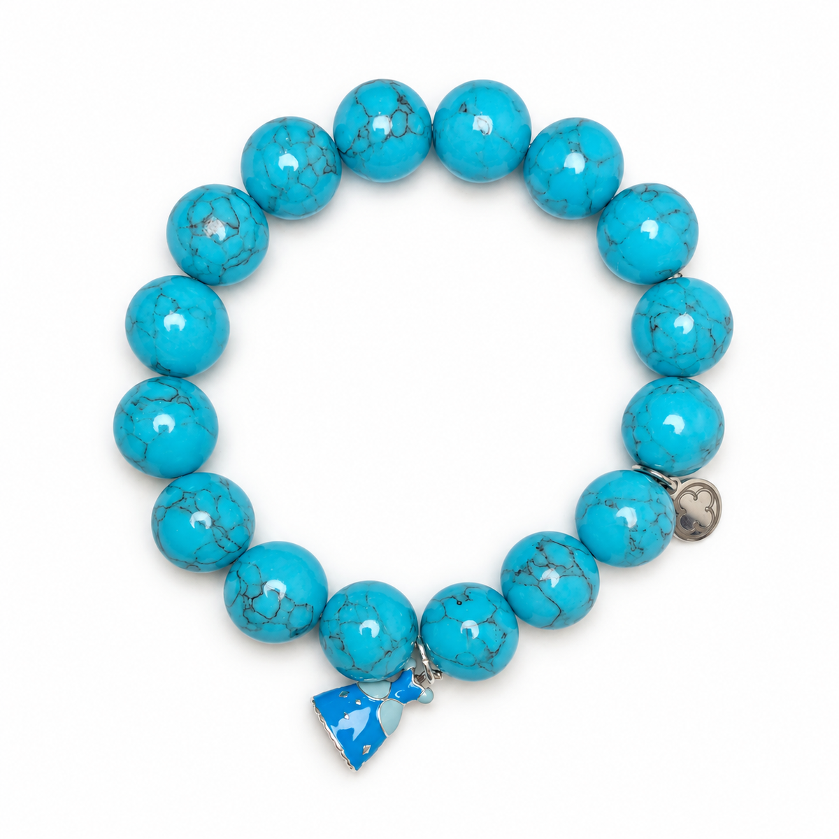 Blue Howlite with Cinderella Pendant on white studio background