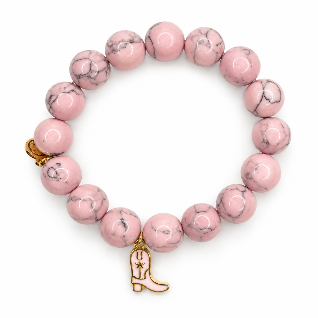 Light Pink Howlite with Pink Cowgirl Boot on white studio background