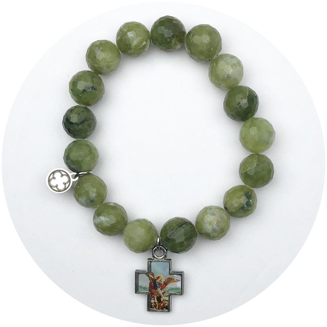 Dusty Olive Jade with Saint Michael Pendant