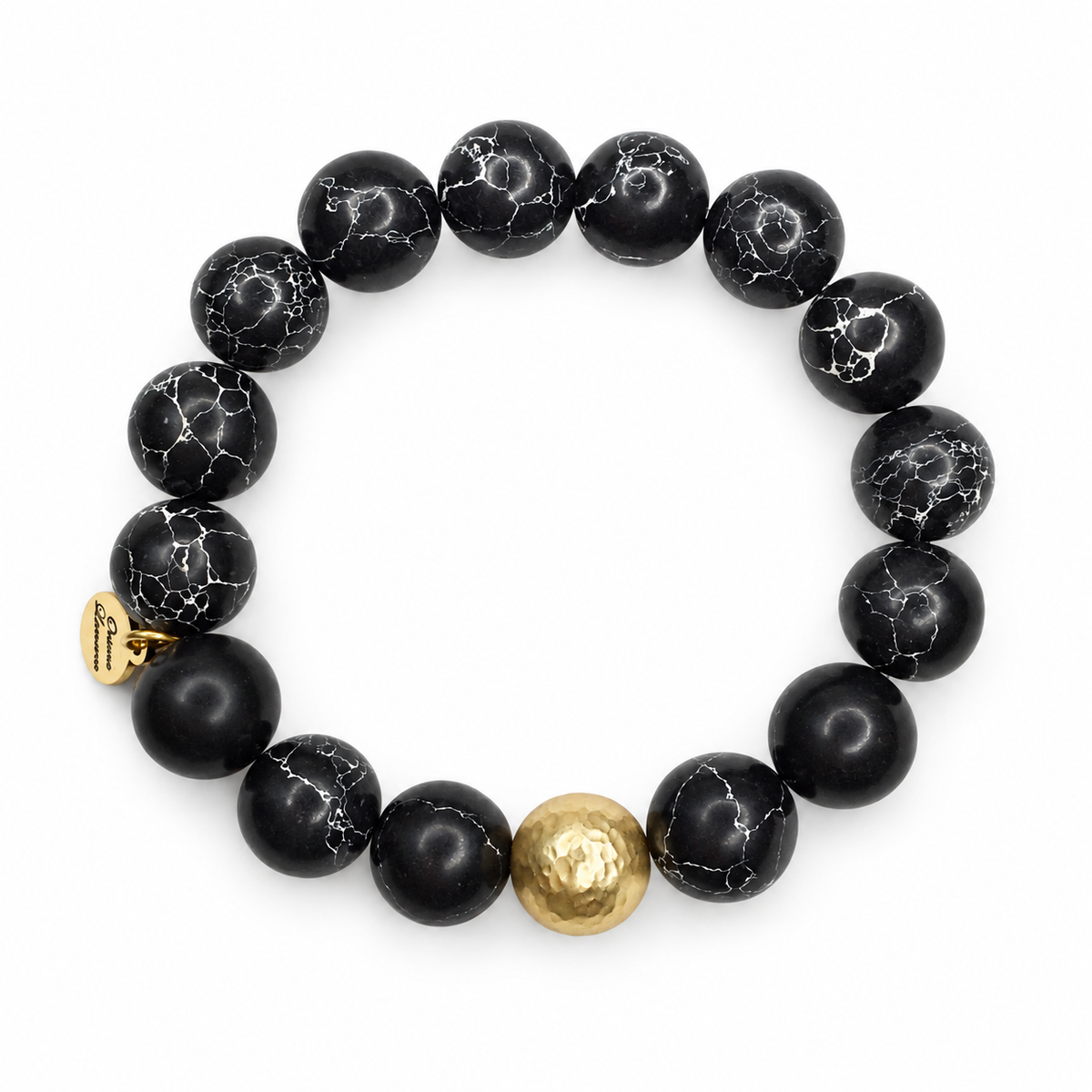 Black Howlite with Hammered Gold Accent on white studio background