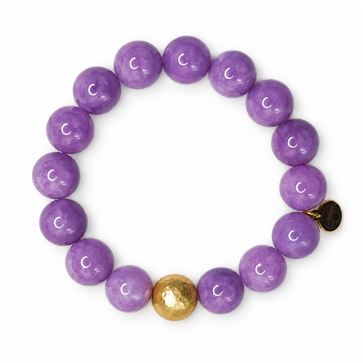 Lepidolite Light with Hammered Gold Accent on white studio background