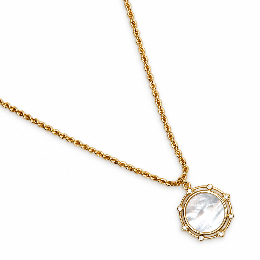 Mother of Pearl Round Halo with Rope Necklace - Oriana LaMarca Designs