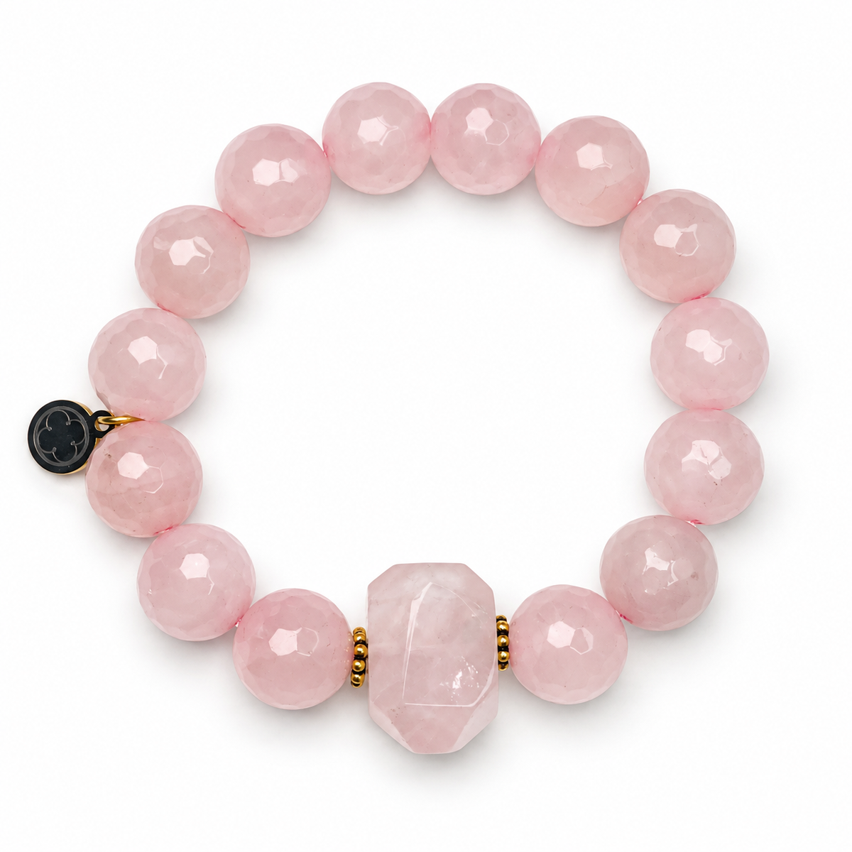 Rose Quartz with Rose Quartz Nugget Rock Candy on white studio background