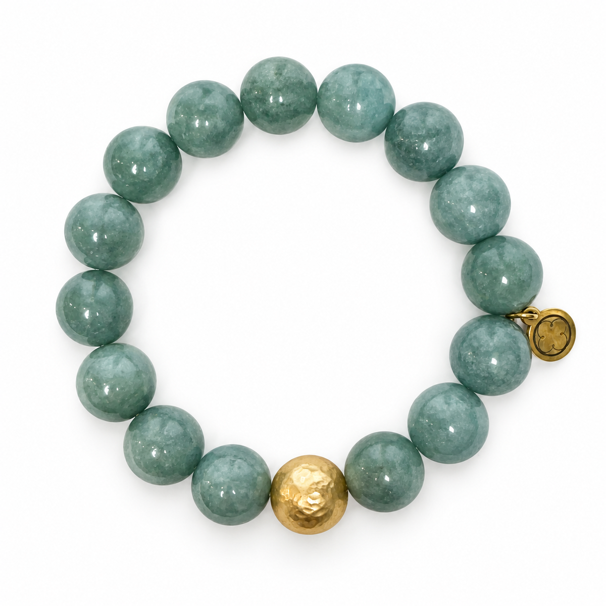 Persian Blue Jade with Hammered Gold Accent on white studio background