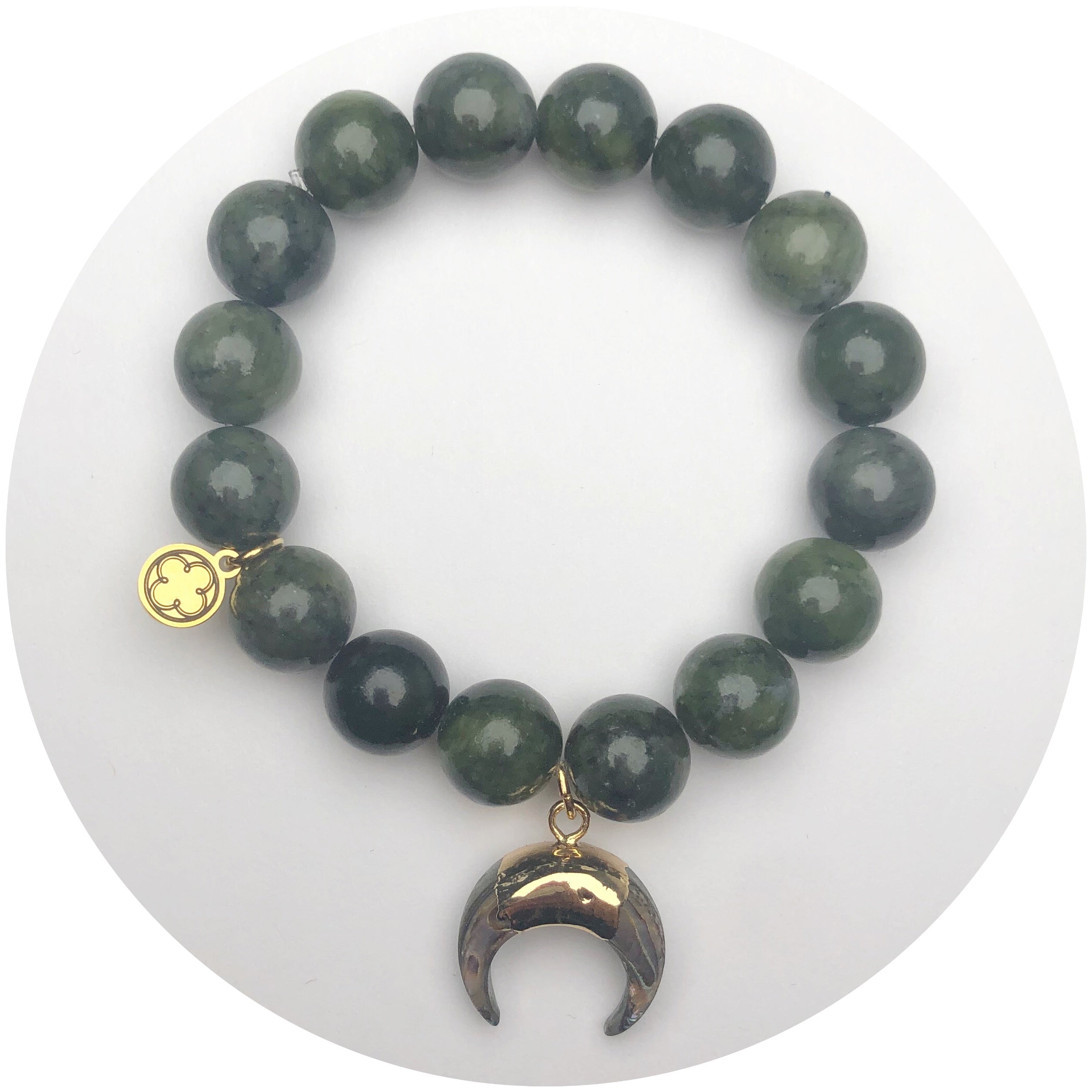 Midnight Forest Jade with Abalone Crescent Moon Pendant
