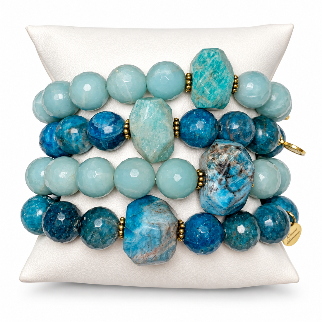 Blue Apatite &amp; Amazonite Rock Candy Armparty on white studio background
