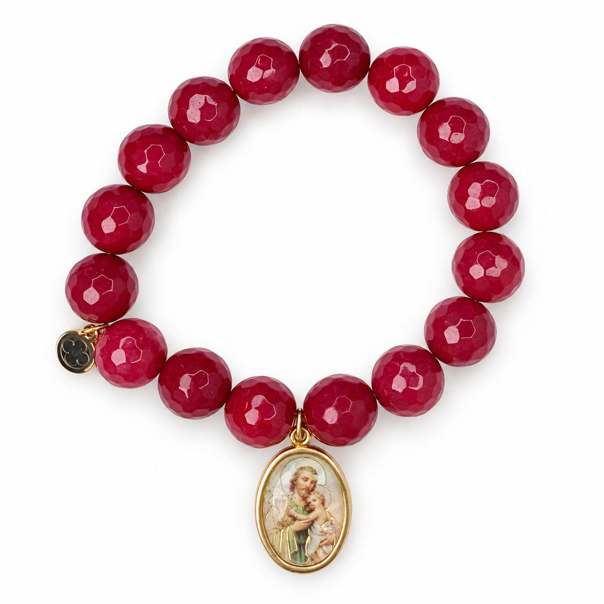 Marsala Jade "St Joseph for Leonardo " with St Joseph Pendant on white studio background