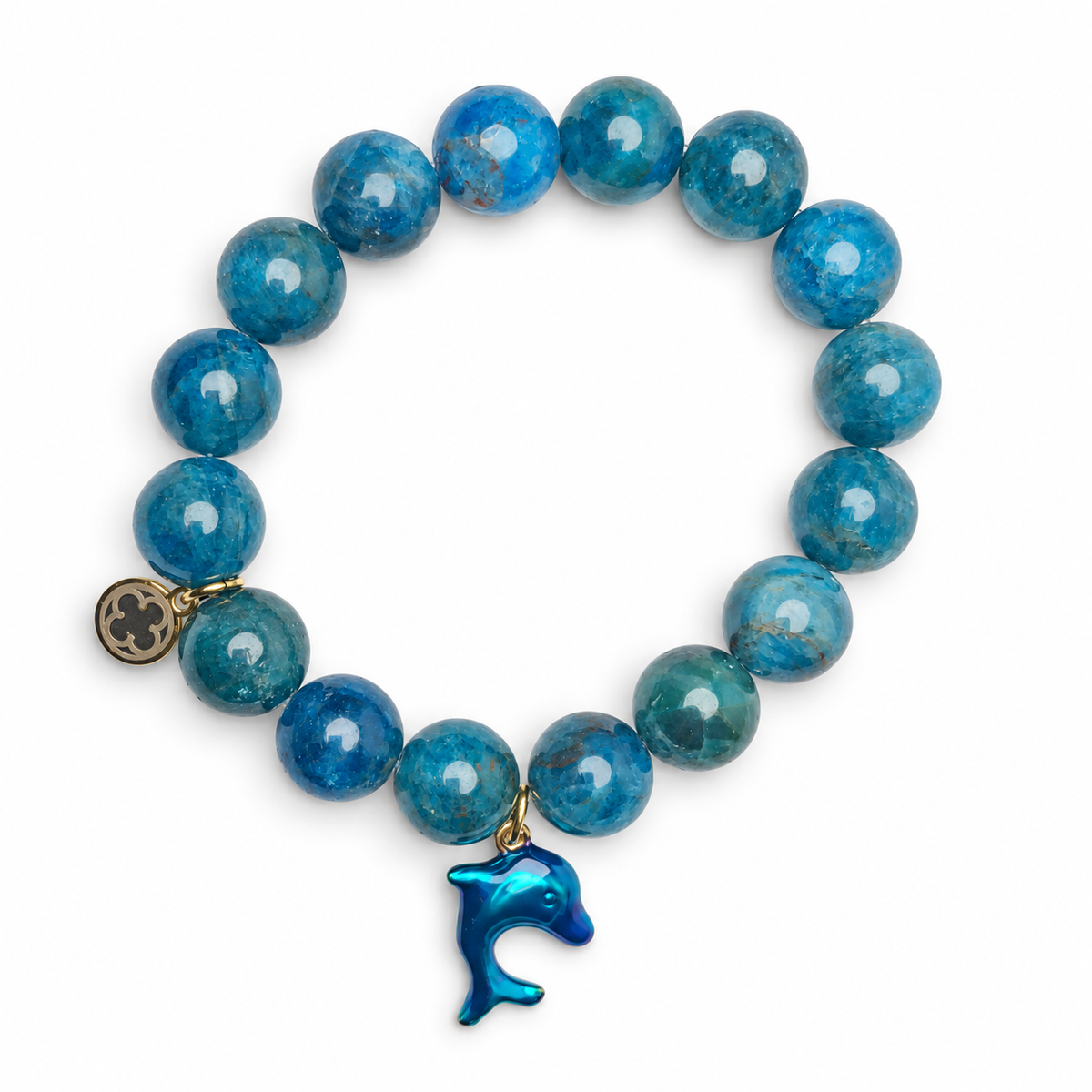 Blue Apatite with Dolphin Pendant on white studio background