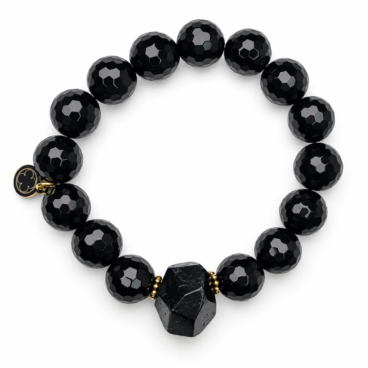 Black Onyx with Black Onyx Nugget Rock Candy on white studio background