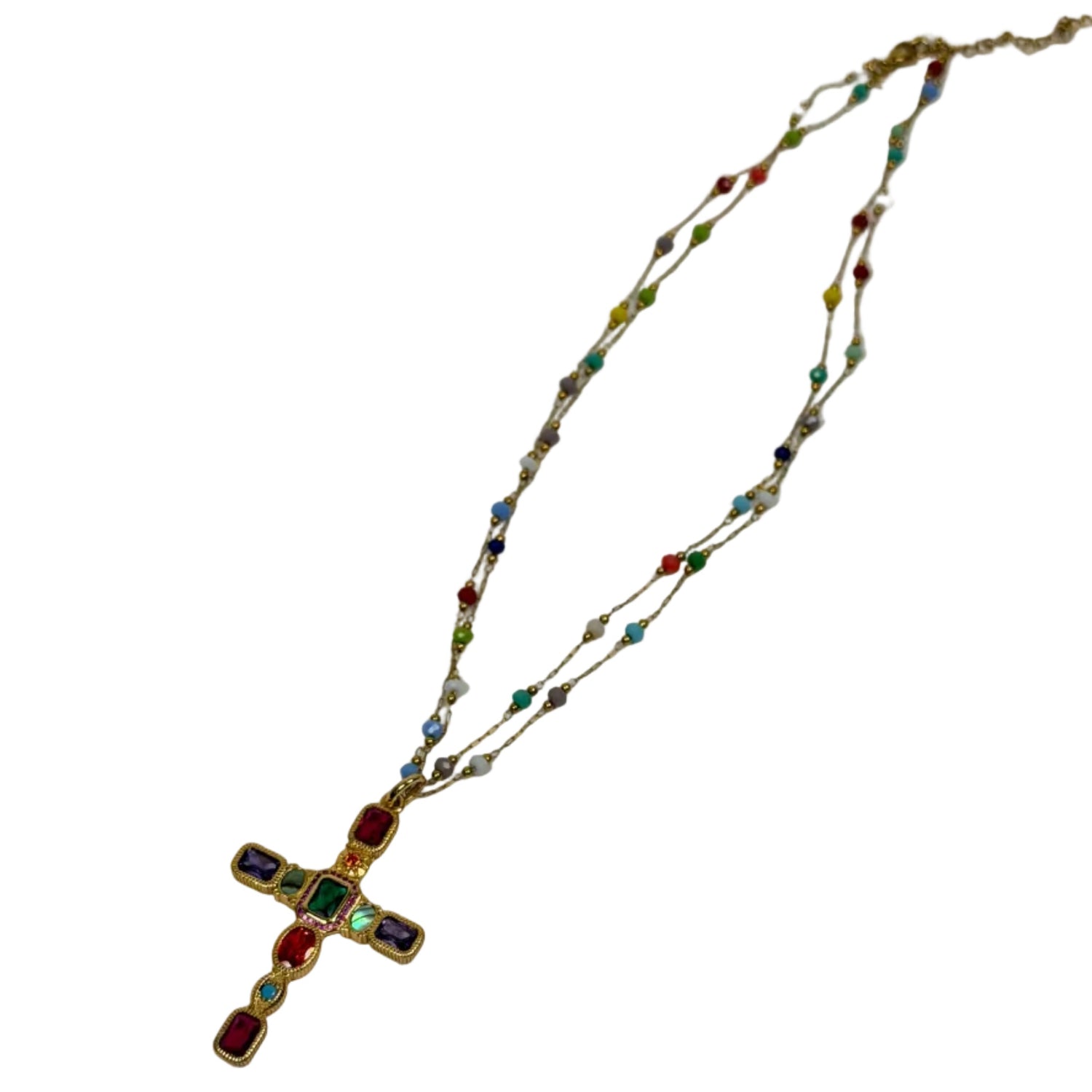 Rainbow Pavé Cross with Rainbow Chain Necklace