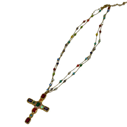 Rainbow Pavé Cross with Rainbow Chain Necklace