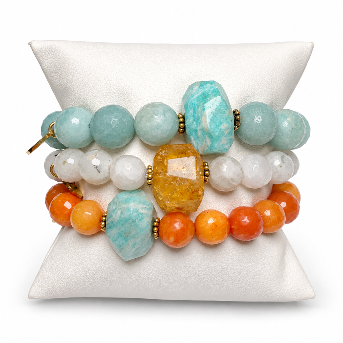 Amazonite &amp; Orange Jade Rock Candy Armparty on white studio background