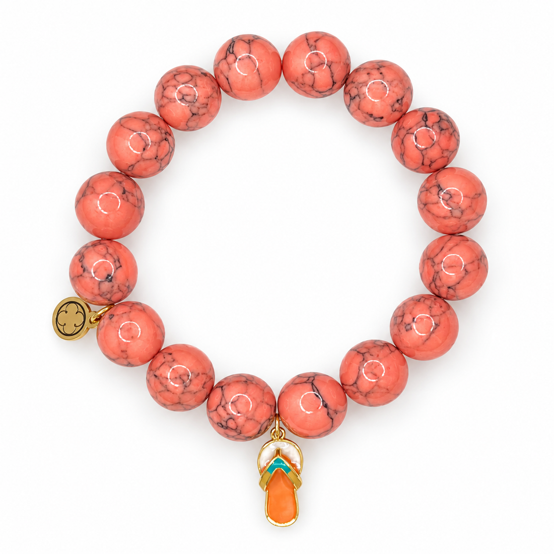 Coral Pink Howlite with Flip Flop Pendant on white studio background