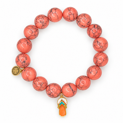 Coral Pink Howlite with Flip Flop Pendant on white studio background