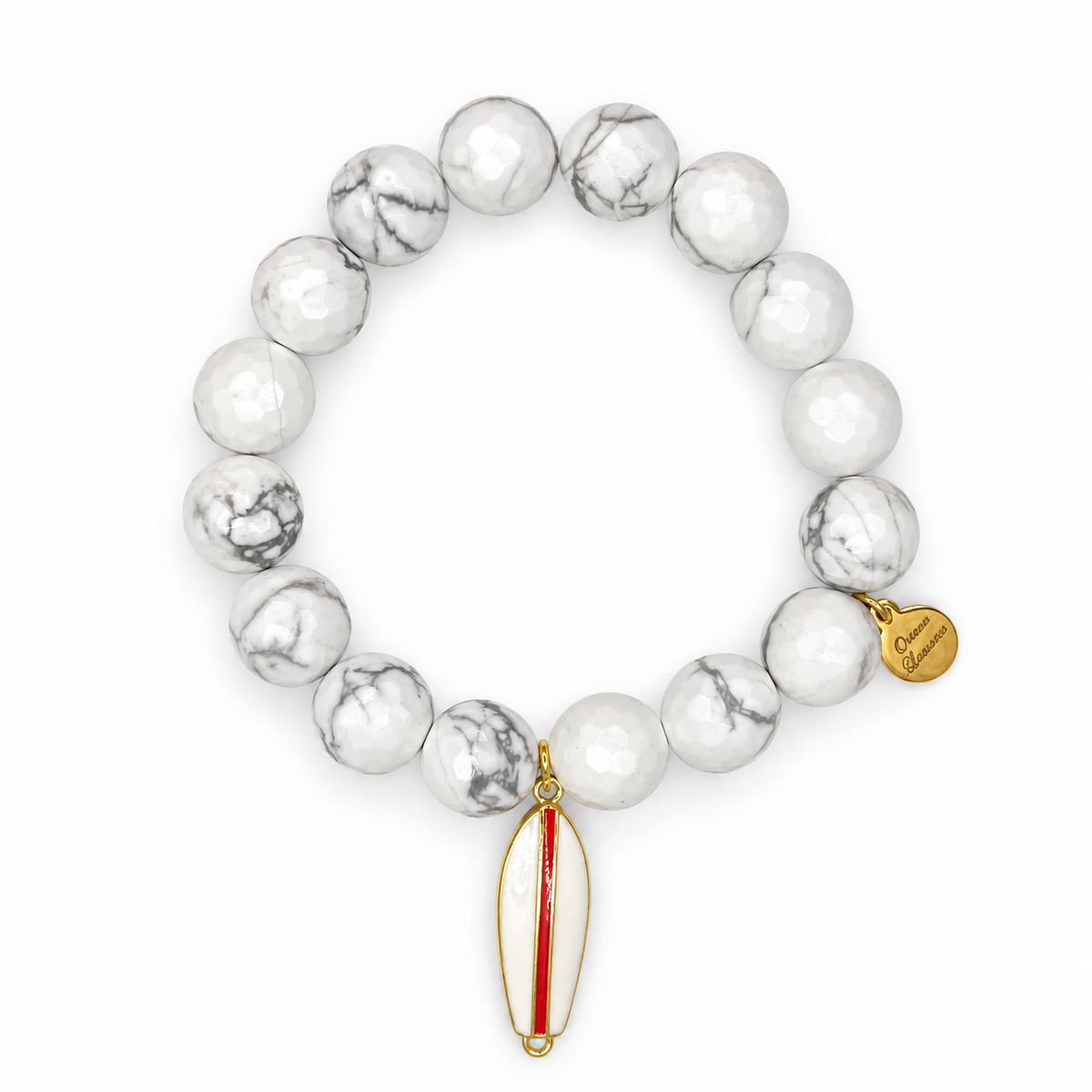 White Howlite with Surfboard Pendant on white studio background
