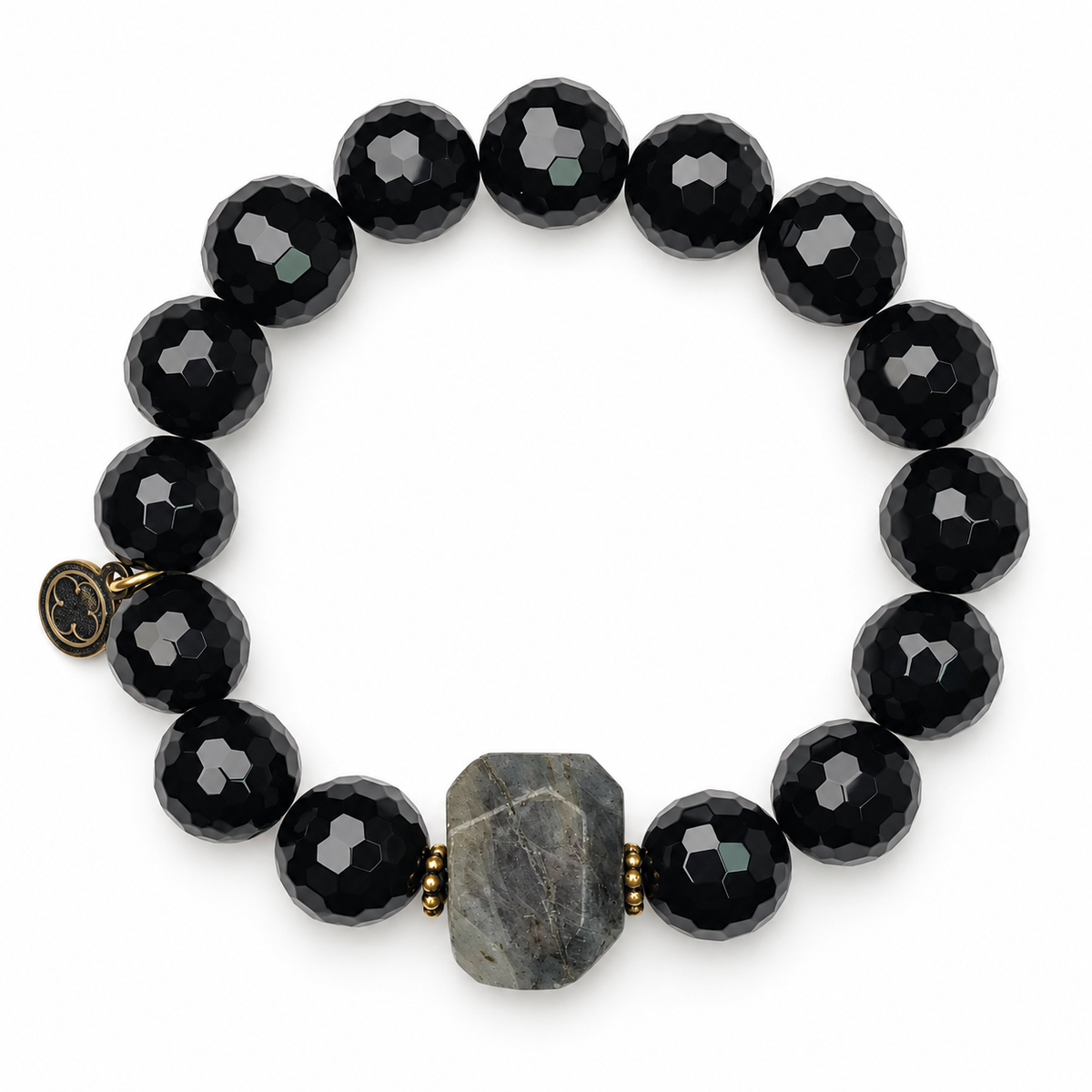 Black Onyx with Paloma Pewter Nugget Rock Candy on white studio background
