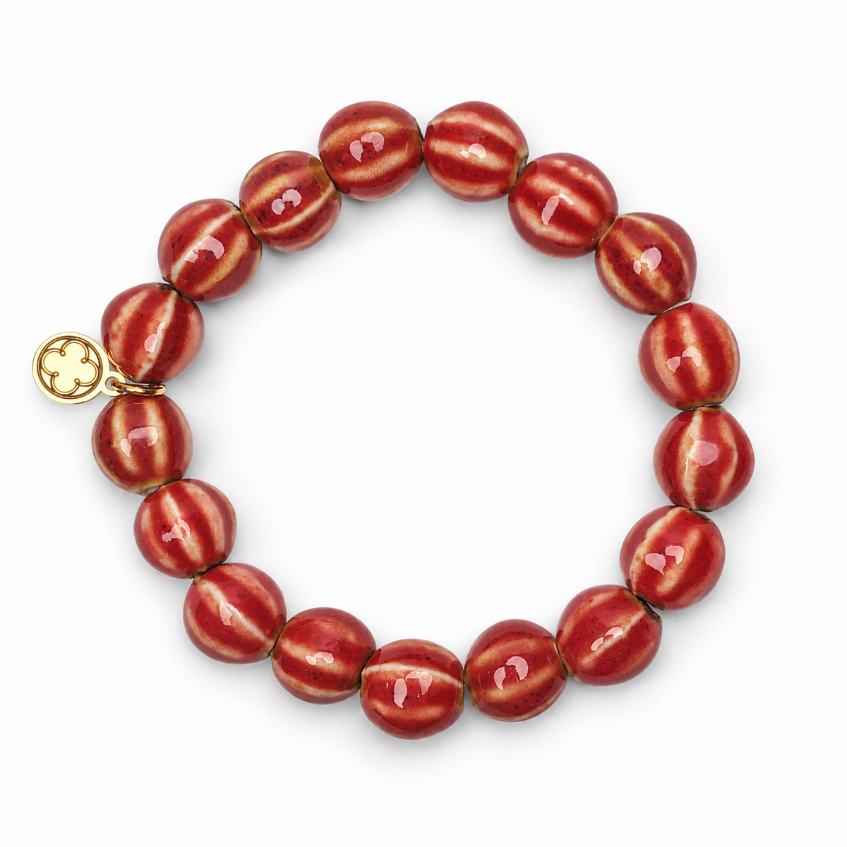 Red Ceramic Riccio Beaded Bracelet on white studio background