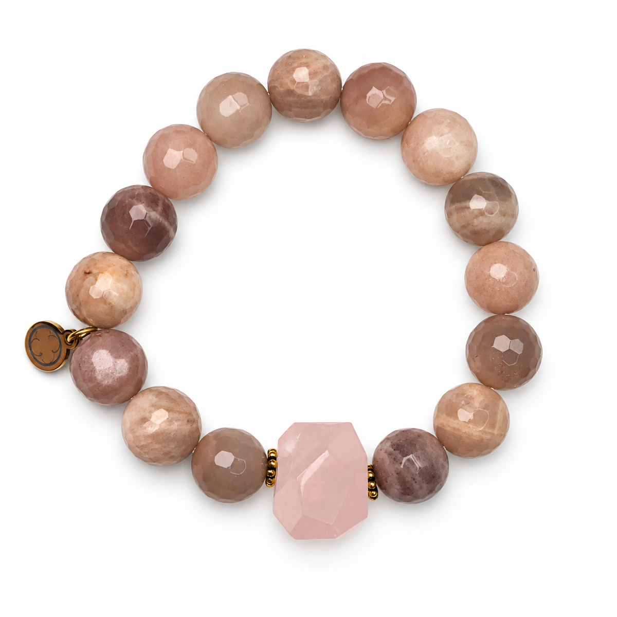 Desert Moonstone with Rose Quartz Nugget Rock Candy on white studio background