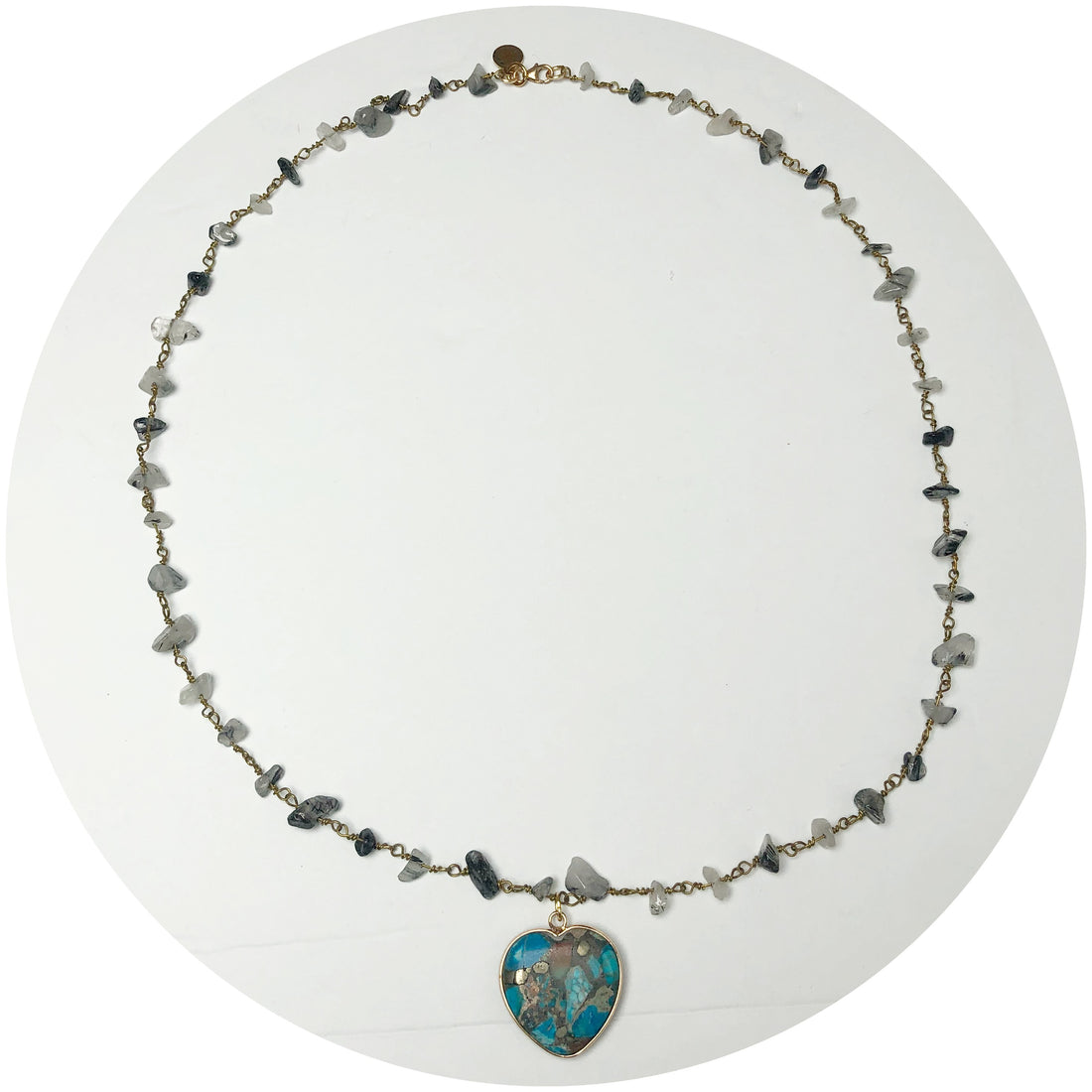 Black Quartz Beaded Chain with Turquoise Jasper Pendant Necklace