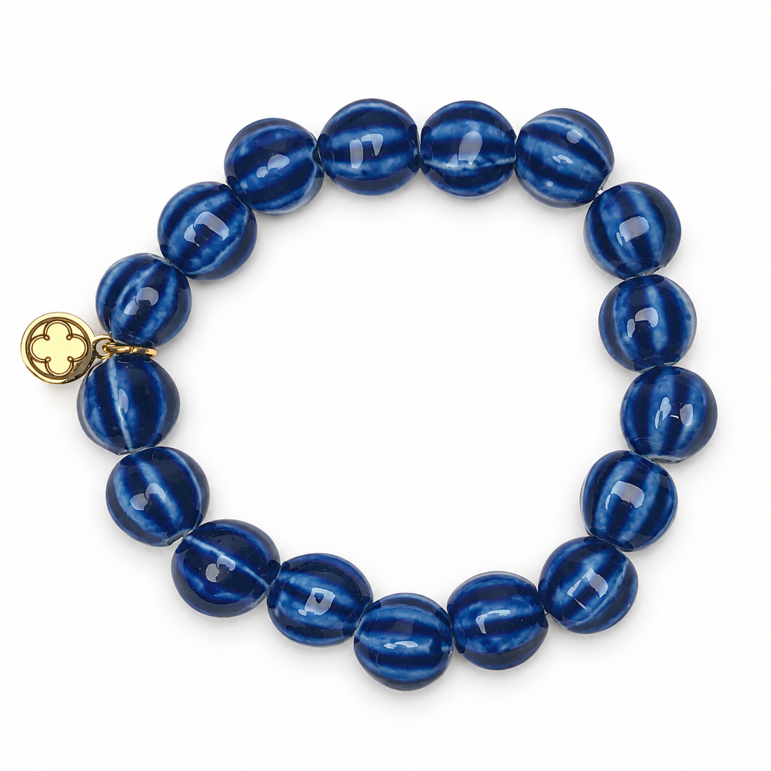 Blue Ceramic Riccio Beaded Bracelet on white studio background