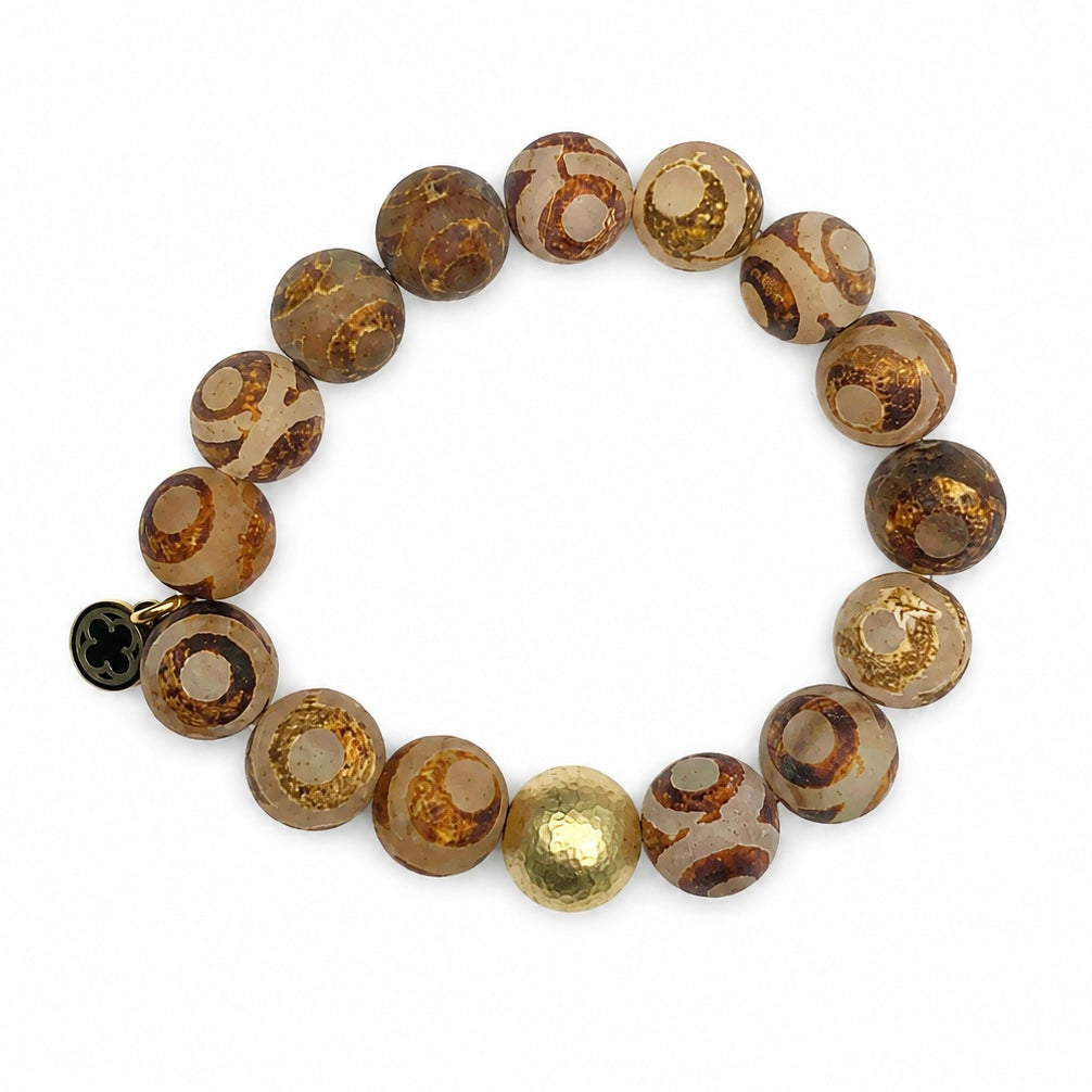 Tibetan Brown Eye Agate with Hammered Gold Accent