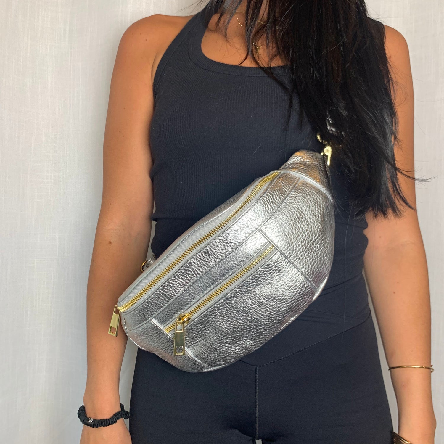 Bridget Silver Leather Crossbody Bag