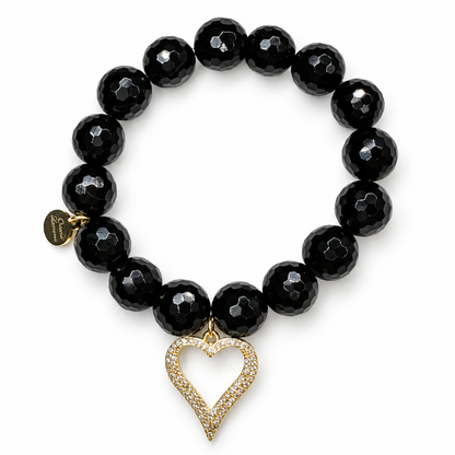Black Onyx with Pavé Open Heart Pendant on white studio background