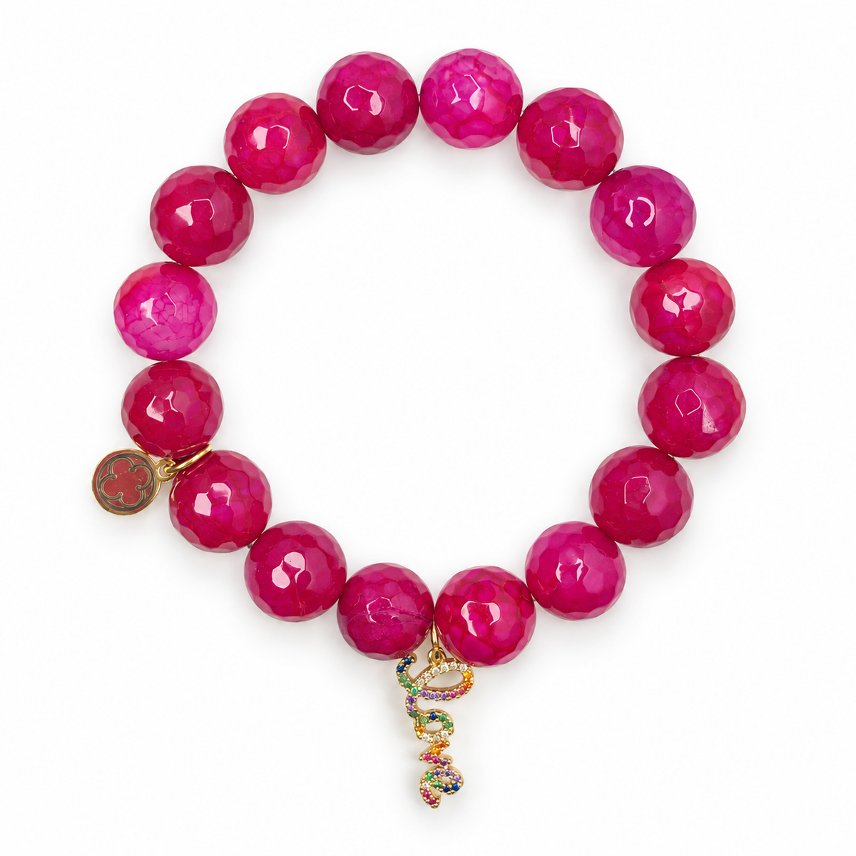 Magenta Jade with Pavé Multicolored "Love" Pendant on white studio background