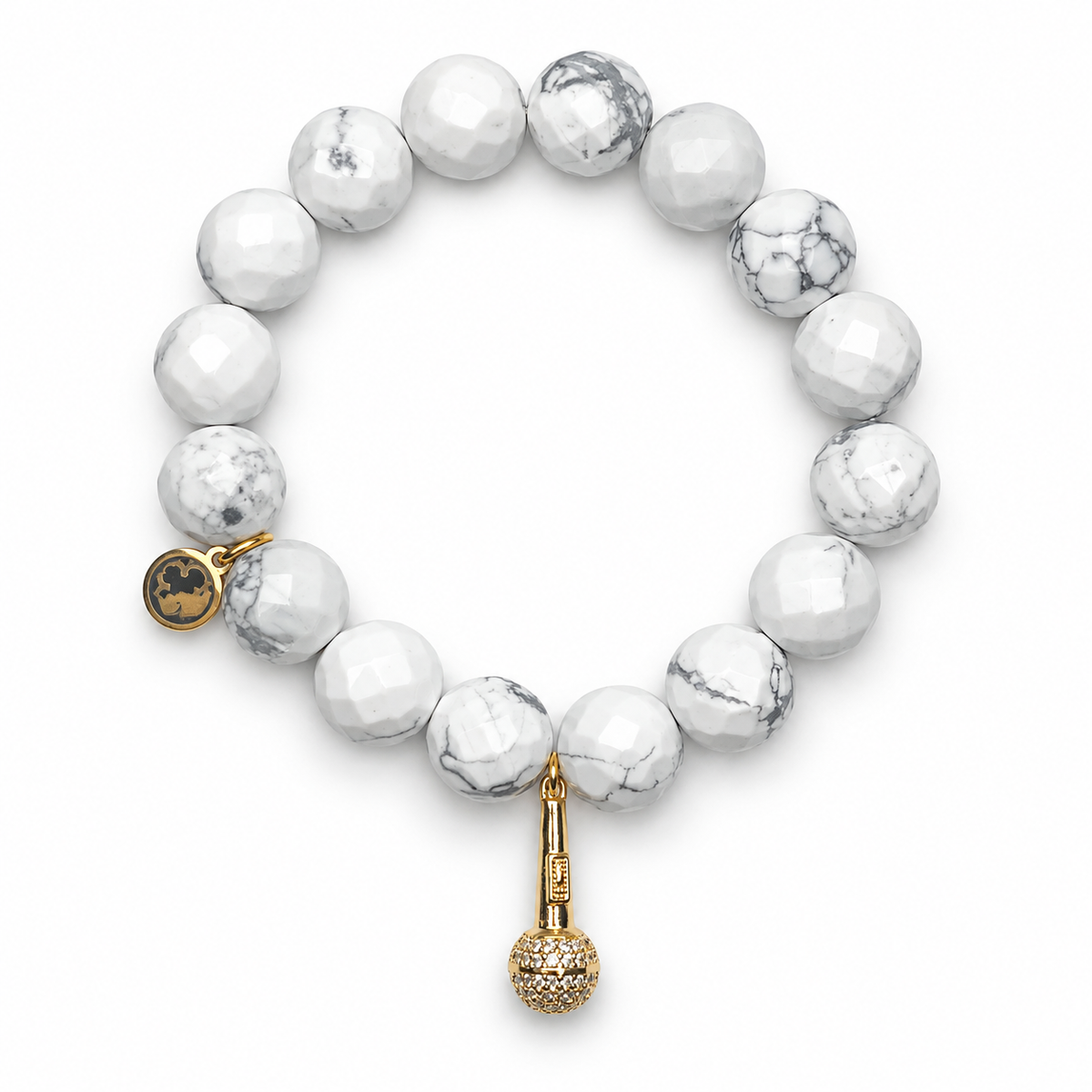 White Howlite with Pavé Microphone Pendant on white studio background