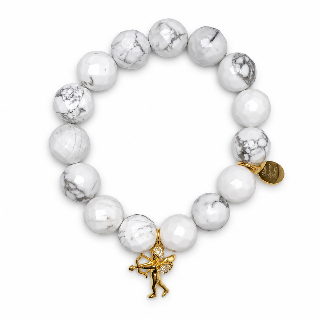 White Howlite with Pavé Cupid Pendant on white studio background