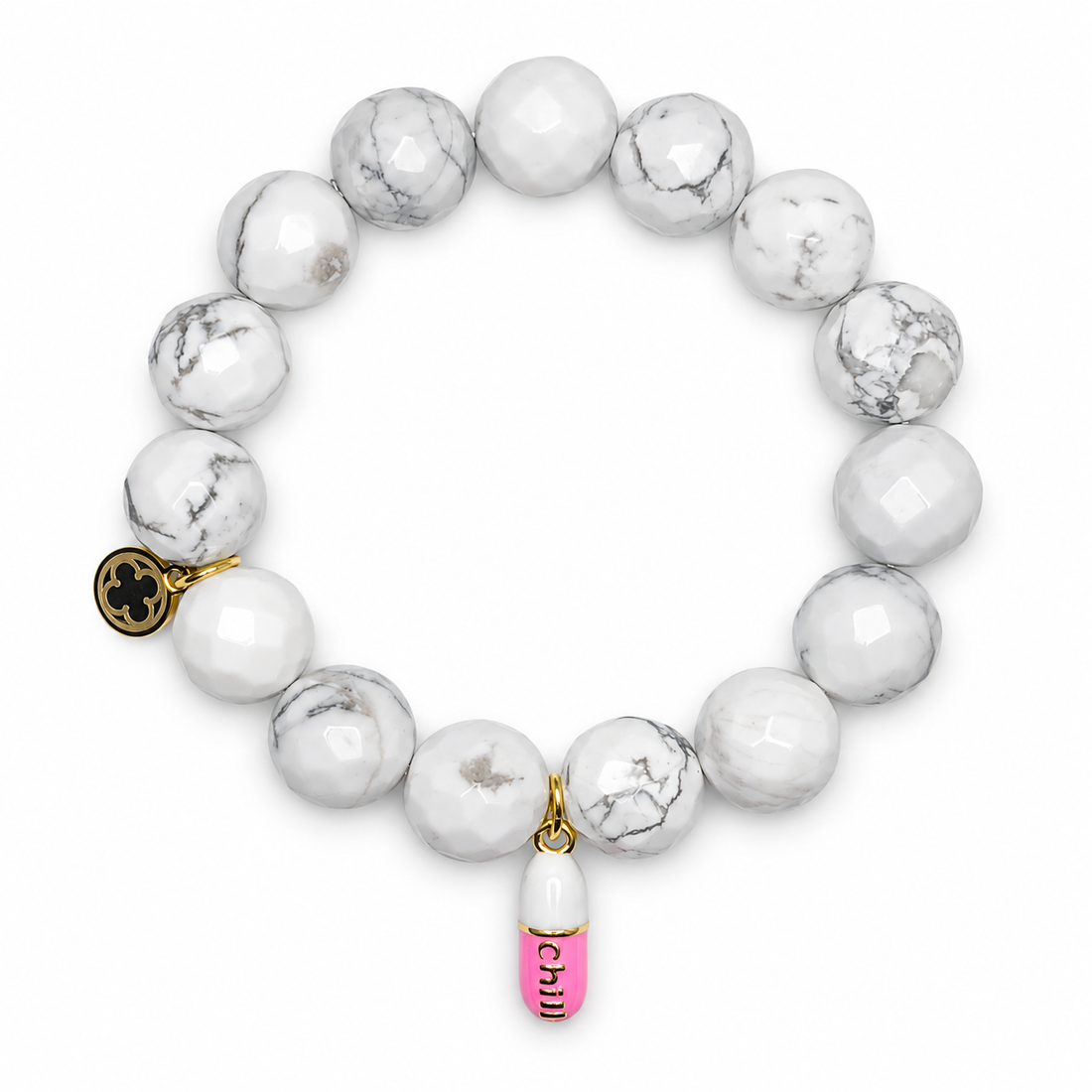 White Howlite with Chill Pill Pendant on white studio background